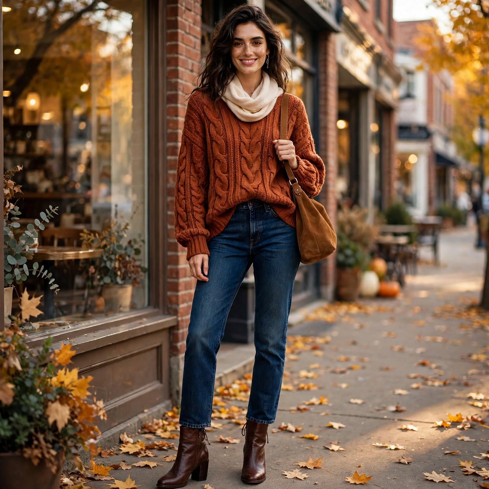 A Chunky Sweater and Boots for Cozy Casual Outfits for Women