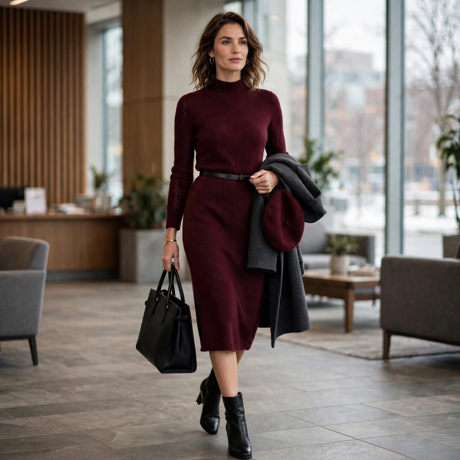A Knit Sweater Dress Gives Casual Work Outfits a Warm One-Piece Option