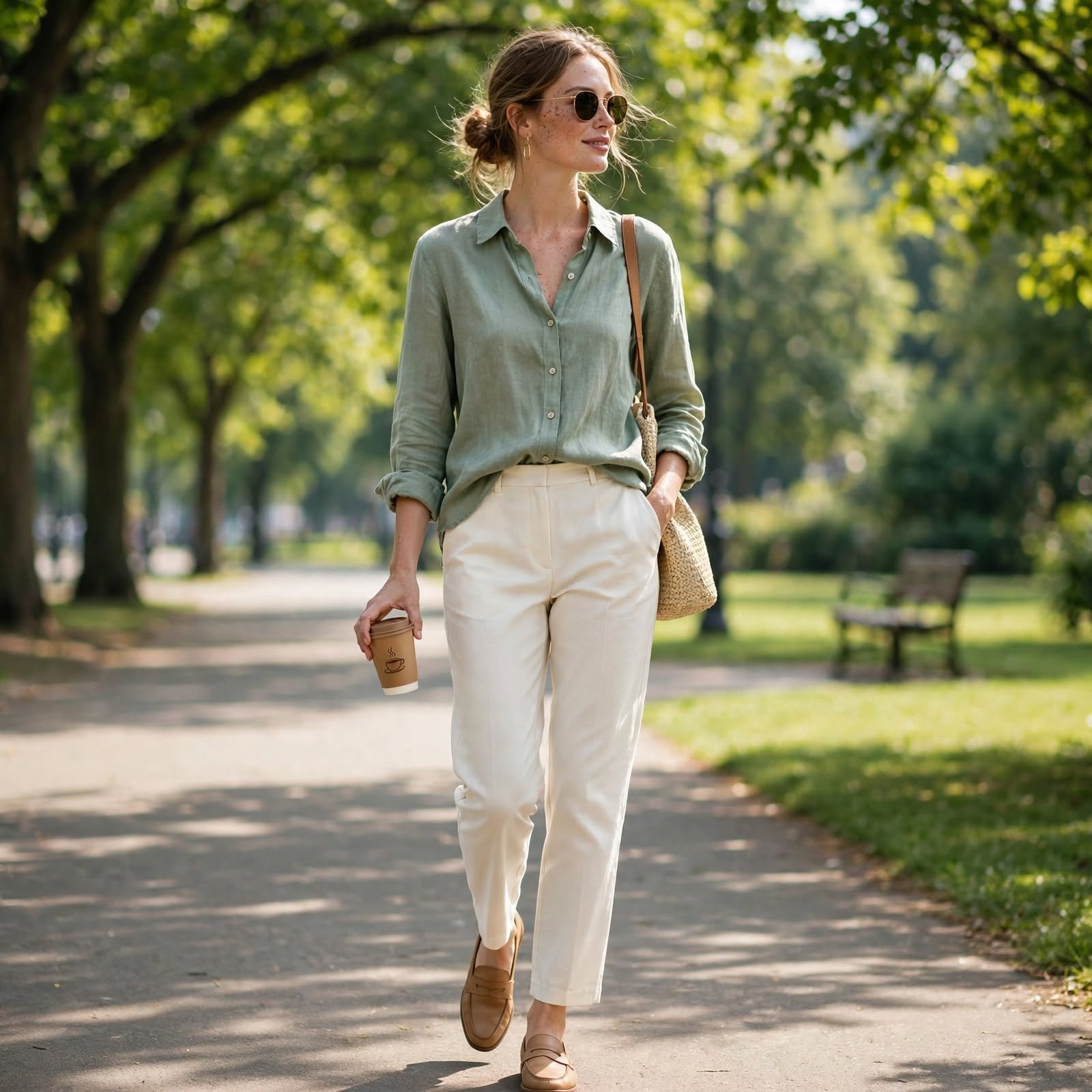 A Long-Sleeve Linen Shirt Makes a Smart Casual Day Outfit for Park Days