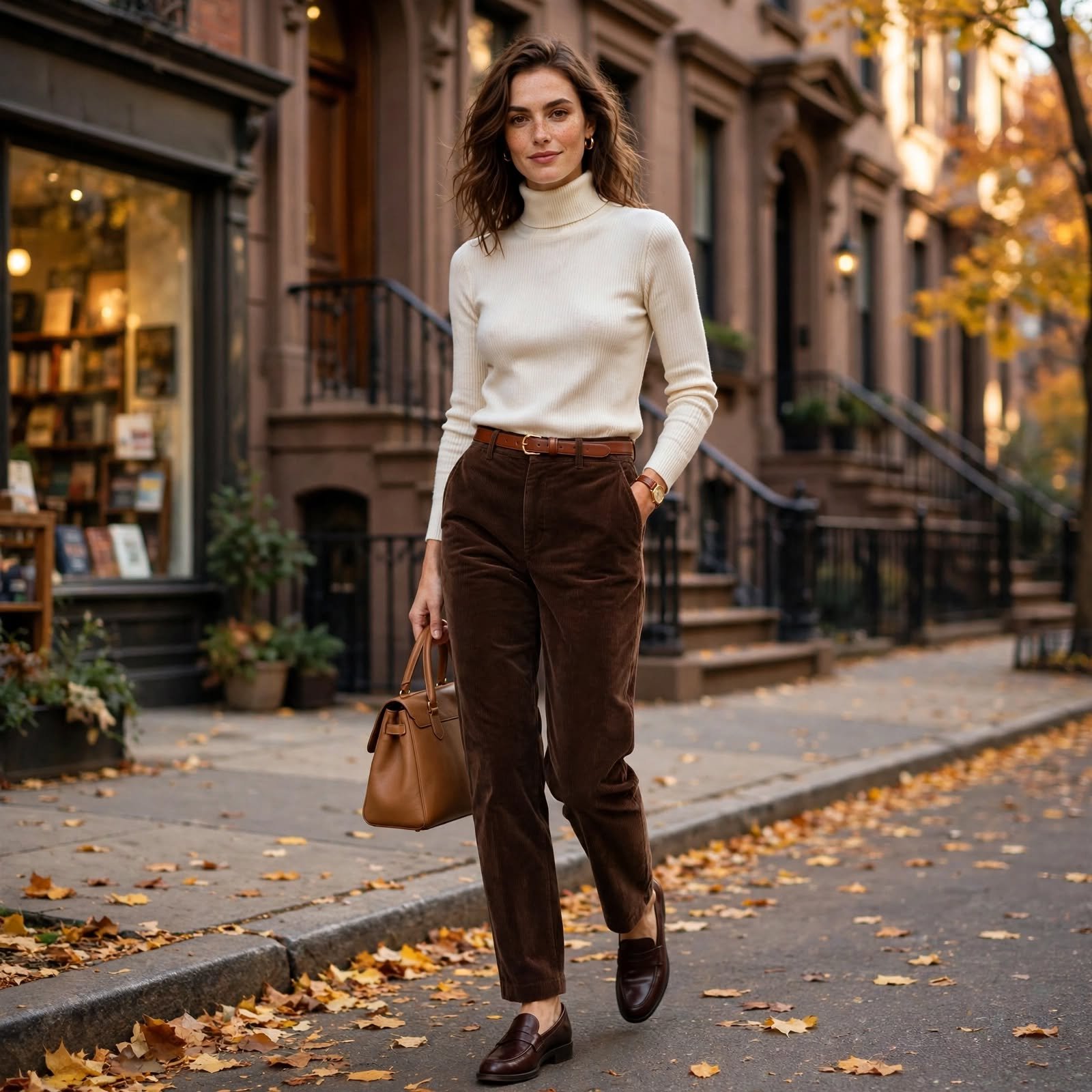 Corduroy Pants and a Turtleneck for Warm Casual Outfits for Women