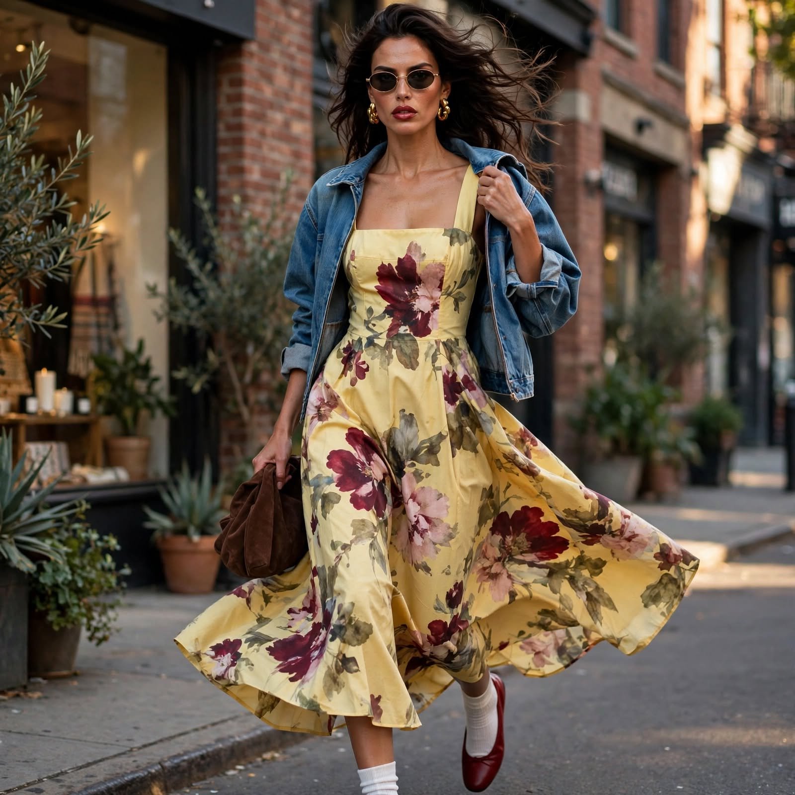 Cotton Sundress and Denim Jacket Casual Outfit