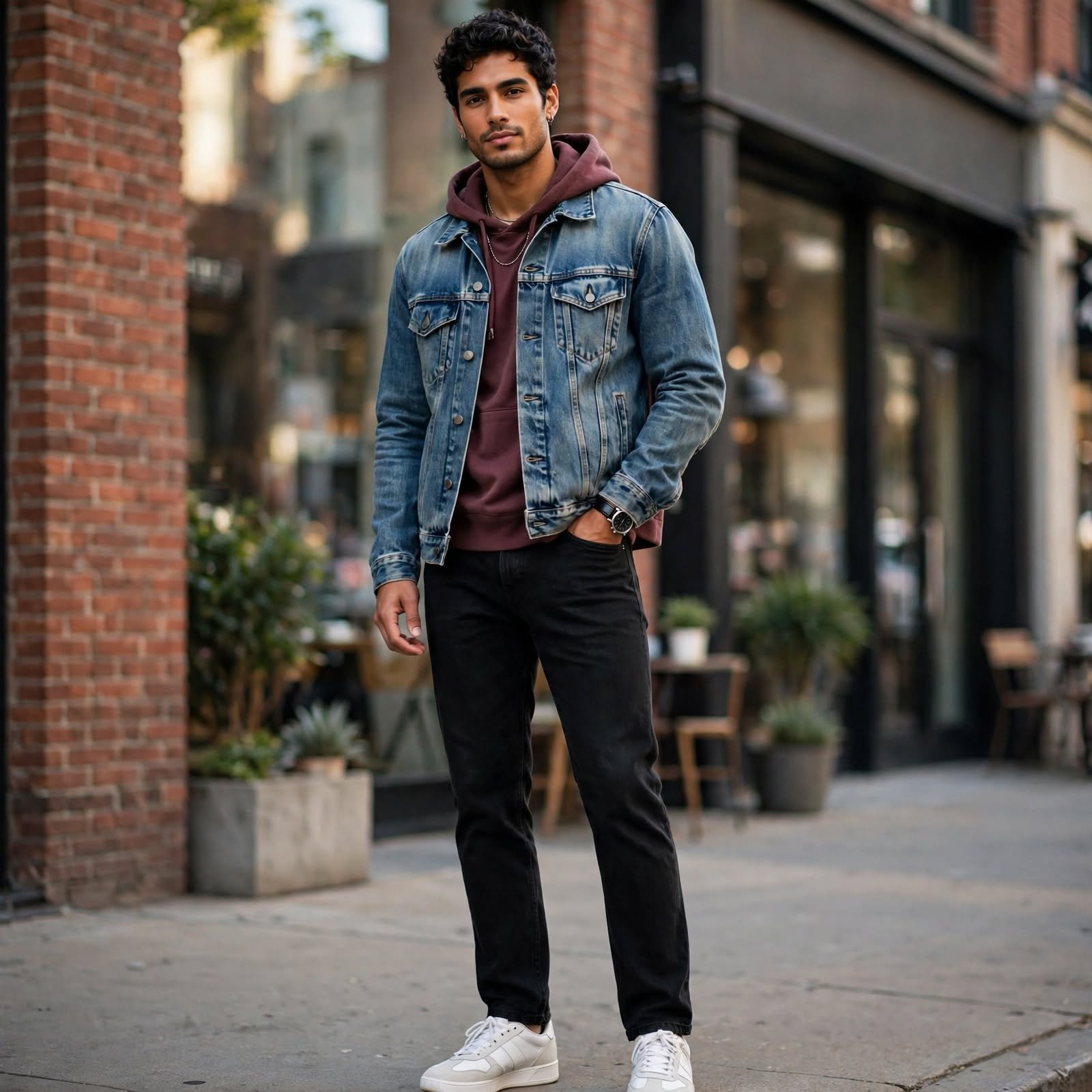 Denim Jacket Over Hoodie Casual Outfit
