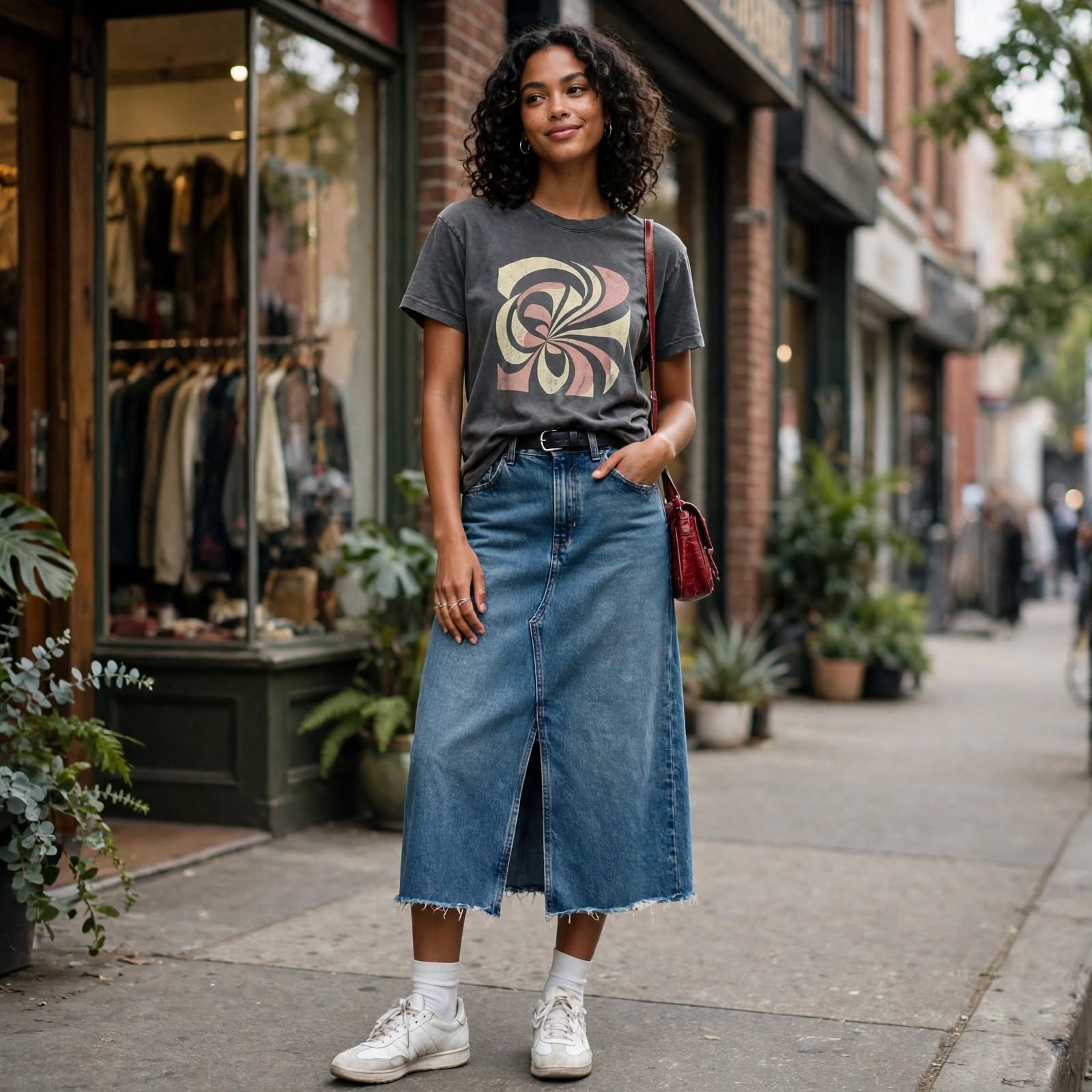 Graphic Tee and Denim Skirt Casual Outfit