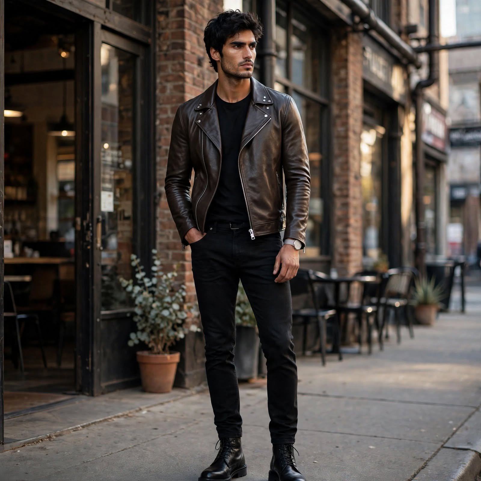 Leather Jacket and Black Jeans Casual Outfit