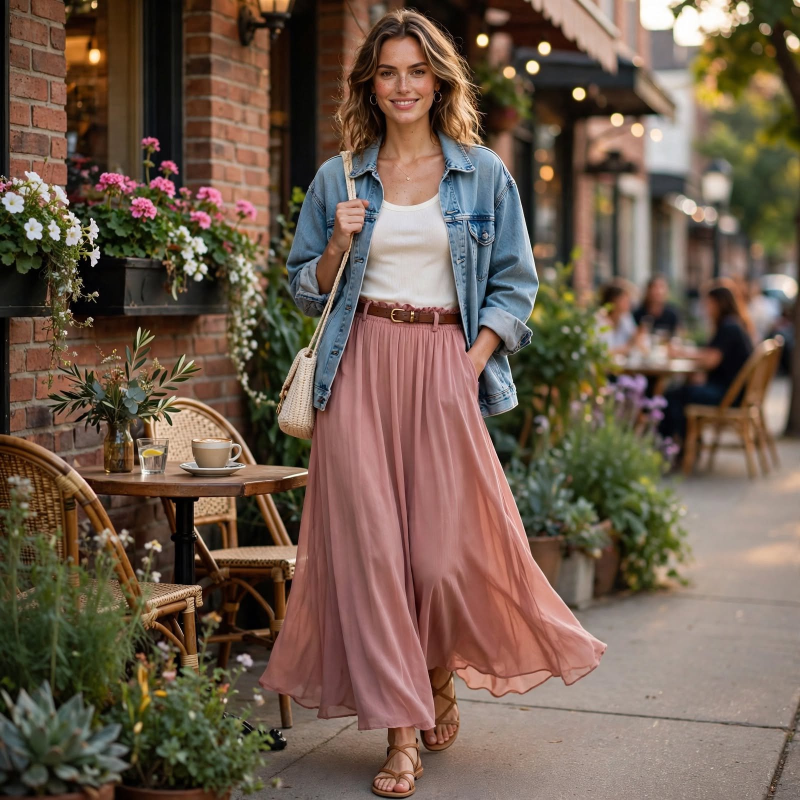Maxi Skirt and Denim Jacket for Relaxed Casual Outfits for Women on Dates
