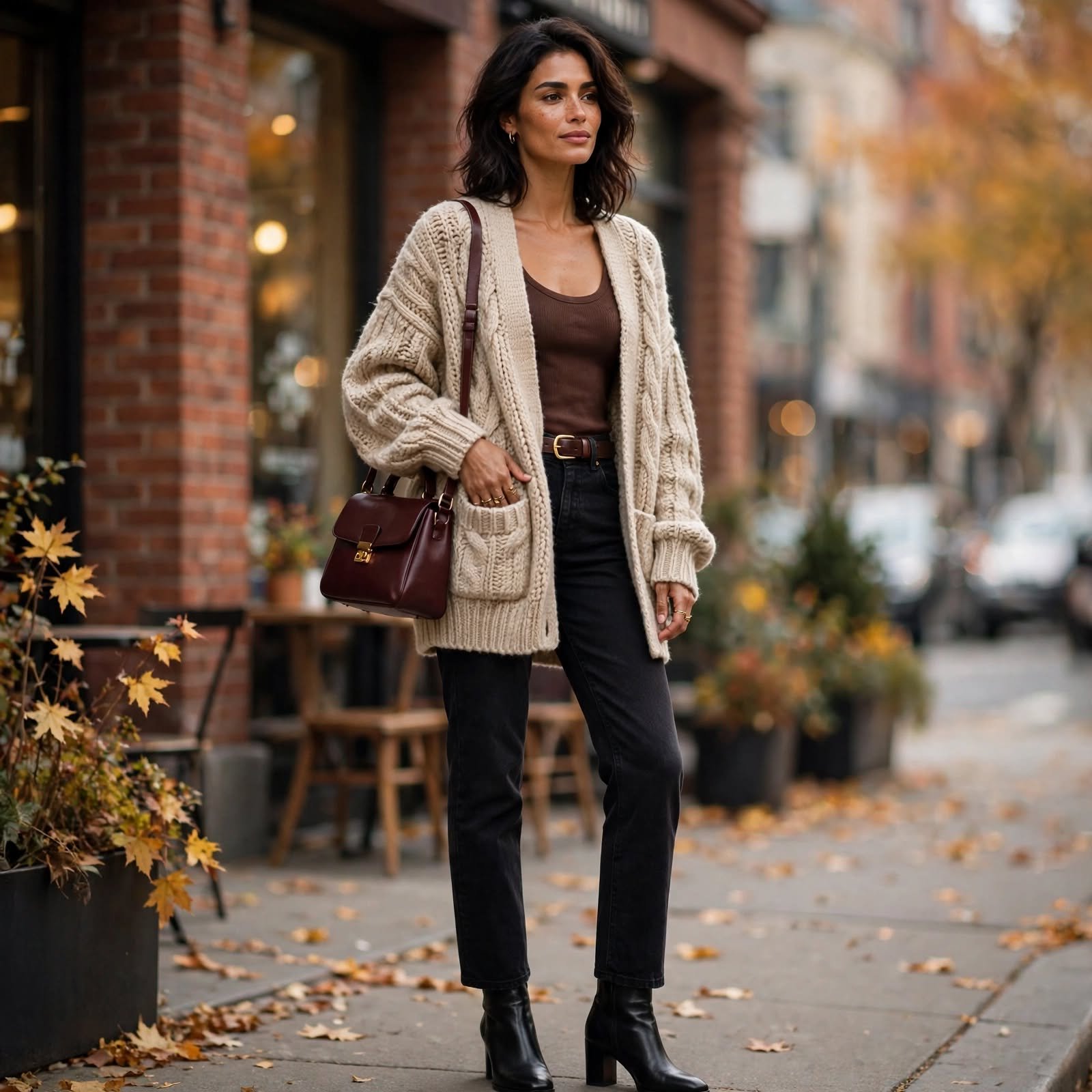 Oversized Cardigan and Ankle Boots Casual Outfit