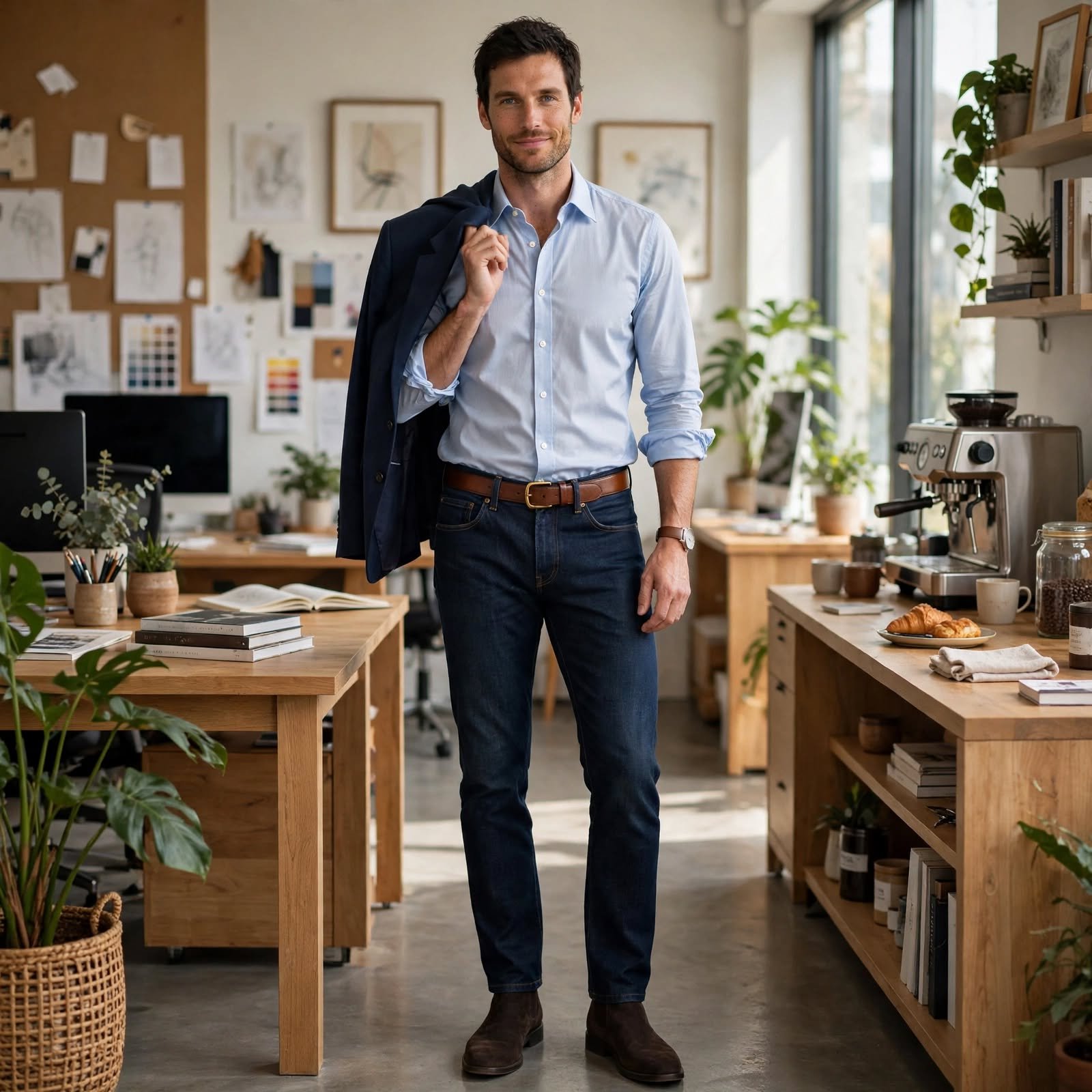 Oxford Shirt and Dark Jeans, the Casual Work Outfit for Creative Offices