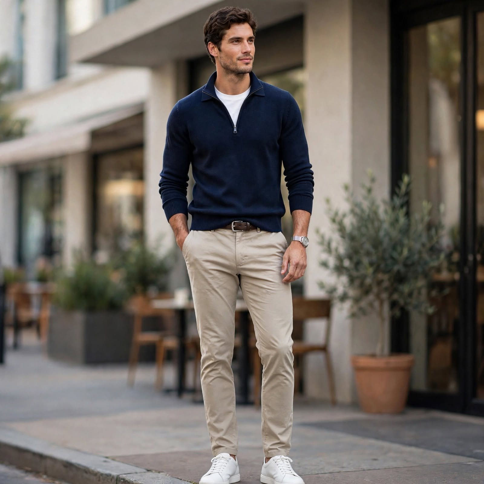 Quarter-Zip and Chinos Casual Outfit
