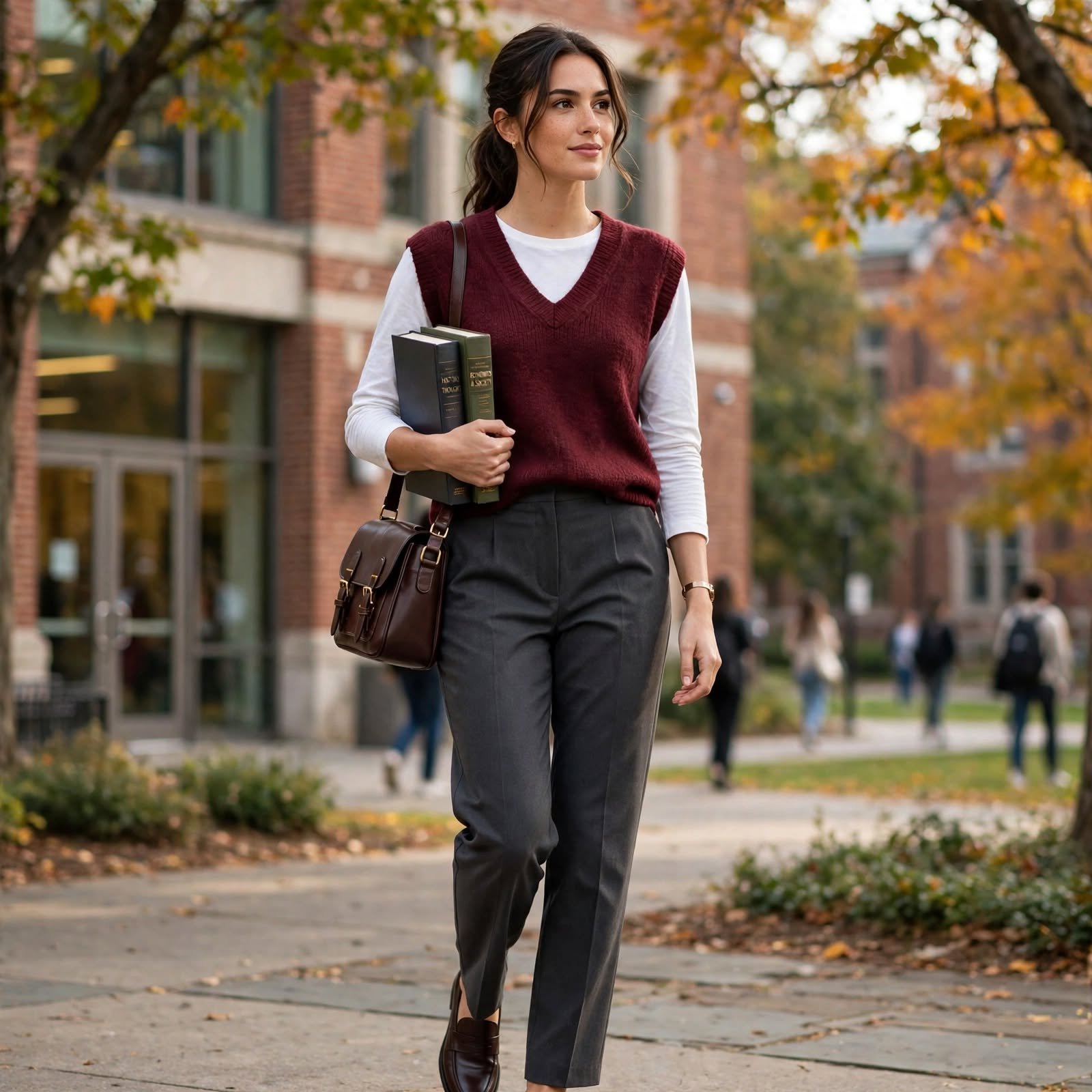 Sweater Vest and Long-Sleeve Tee, a Cozy Casual Day Outfit for Class or the Library